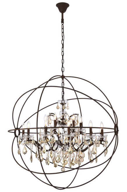 Elegant Lighting 1130G43RI-GT/RC Geneva Crystal Rustic Intent 43.5" Hanging Chandelier 