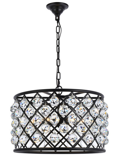 Elegant Lighting 1206D20MB/RC Madison Modern Crystal Matte Black 20" Drum Hanging Lamp 