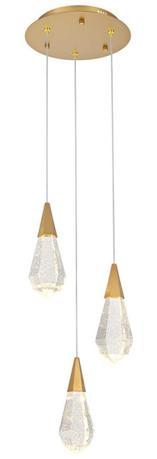 Elegant Lighting 1013D12SG-02CR Amora Contemporary Crystal Satin Gold LED Multi Ceiling Pendant Light 
