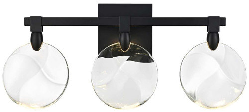 Elegant Lighting 1012W22BK-01CR Avery Contemporary Crystal Black LED 3-Light Bathroom Sconce 