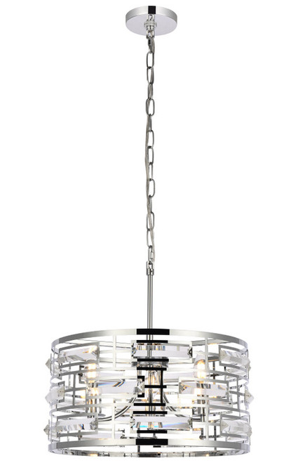Elegant Lighting 1108D16C Kennedy Contemporary Crystal Chrome Drum Hanging Light 