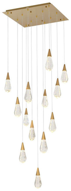 Elegant Lighting 1013S26SG-02CR Amora Modern Crystal Satin Gold LED Multi Drop Ceiling Light Fixture 