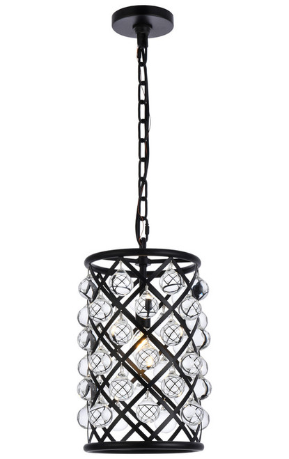Elegant Lighting 1204D8MB/RC Madison Modern Crystal Matte Black Mini Drum Lighting Pendant 
