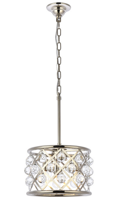 Elegant Lighting 1213D12PN/RC Madison Modern Crystal Polished Nickel 12" Drum Hanging Pendant Lighting 