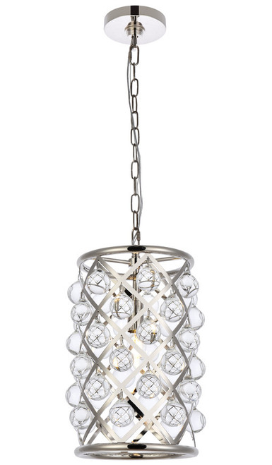Elegant Lighting 1204D8PN/RC Madison Contemporary Crystal Polished Nickel Mini Drum Hanging Lamp 