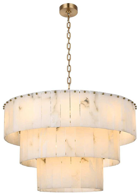 Elegant Lighting 1015D32L3SG-33ST Georgina Contemporary Satin Gold 32" Drum Hanging Light 