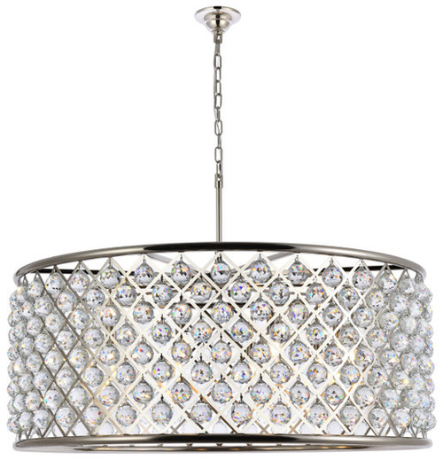 Elegant Lighting 1214G43PN/RC Madison Contemporary Crystal Polished Nickel 43.5" Drum Pendant Hanging Light 