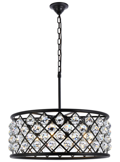 Elegant Lighting 1214D25MB/RC Madison Contemporary Crystal Matte Black 25" Drum Pendant Light 