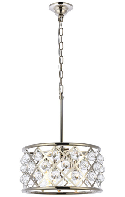 Elegant Lighting 1213D16PN/RC Madison Contemporary Crystal Polished Nickel 16" Drum Drop Ceiling Light Fixture 