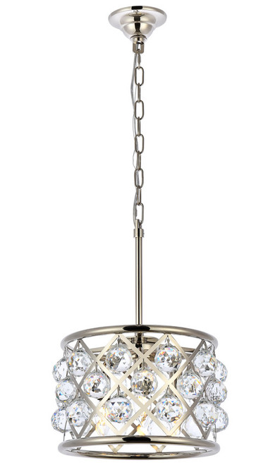 Elegant Lighting 1214D12PN/RC Madison Modern Crystal Polished Nickel 12" Drum Hanging Light 