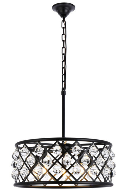 Elegant Lighting 1213D20MB/RC Madison Modern Crystal Matte Black 20" Drum Pendant Lighting Fixture 