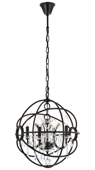 Elegant Lighting 1130D17DB/RC Geneva Crystal Dark Bronze 17" Mini Lighting Chandelier 