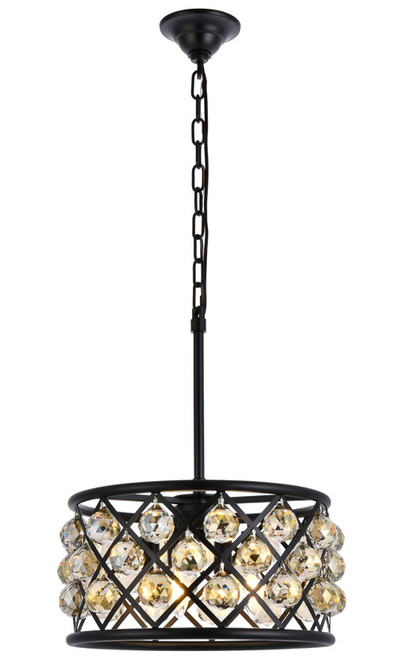 Elegant Lighting 1214D16MB-GT/RC Madison Modern Crystal Matte Black 16" Drum Pendant Lamp 