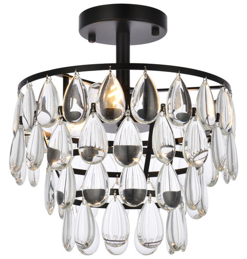 Elegant Lighting 1103F12BK Mila Modern Crystal Black 12" Ceiling Light Fixture 