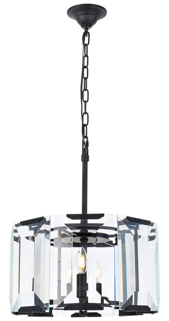 Elegant Lighting 1211D17FB Monaco Contemporary Crystal Flat Black (matte) 17" Drum Hanging Lamp 