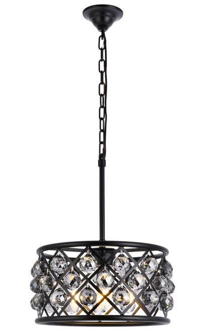 Elegant Lighting 1214D16MB-SS/RC Madison Modern Crystal Matte Black 16" Drum Pendant Light Fixture 