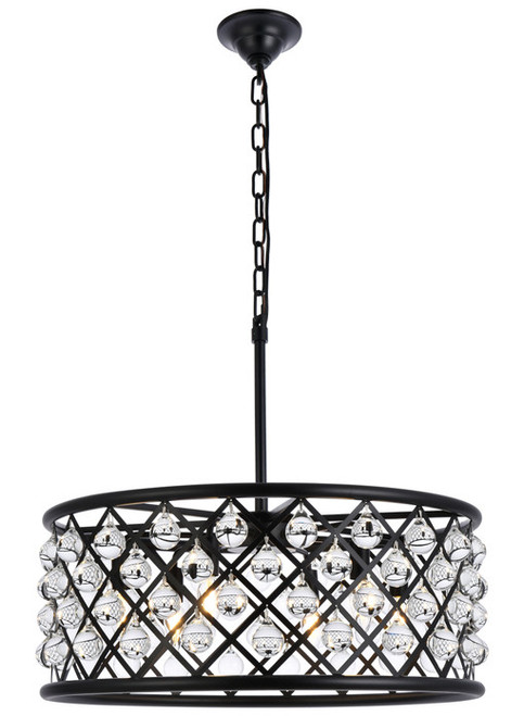 Elegant Lighting 1213D25MB/RC Madison Contemporary Crystal Matte Black 25" Drum Drop Lighting Fixture 