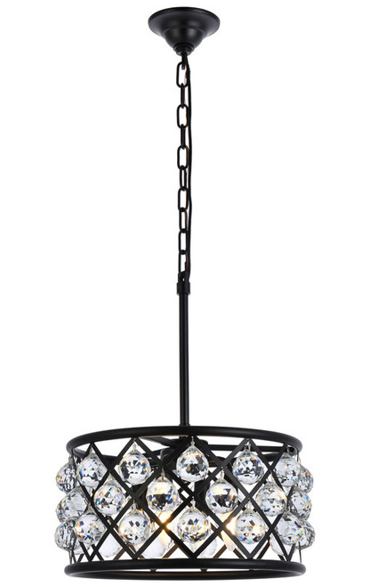 Elegant Lighting 1214D16MB/RC Madison Modern Crystal Matte Black 16" Drum Drop Lighting 