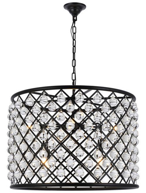 Elegant Lighting 1204D27MB/RC Madison Modern Crystal Matte Black 27.5" Drum Drop Lighting 