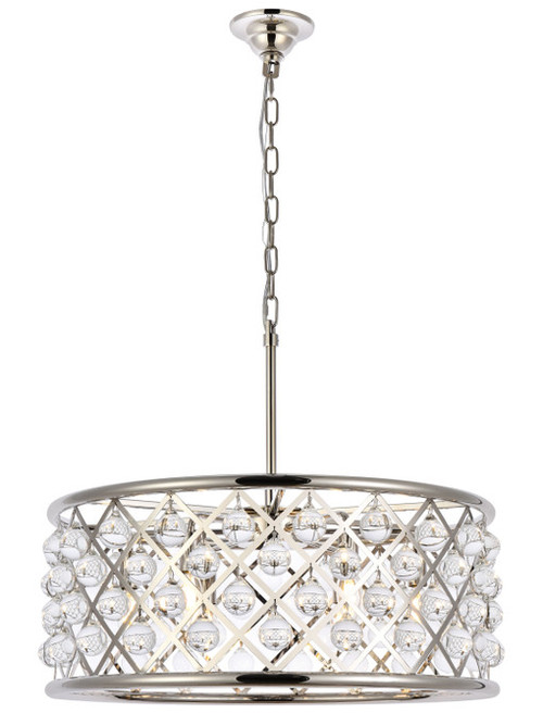 Elegant Lighting 1213D25PN/RC Madison Contemporary Crystal Polished Nickel 25" Drum Hanging Light 