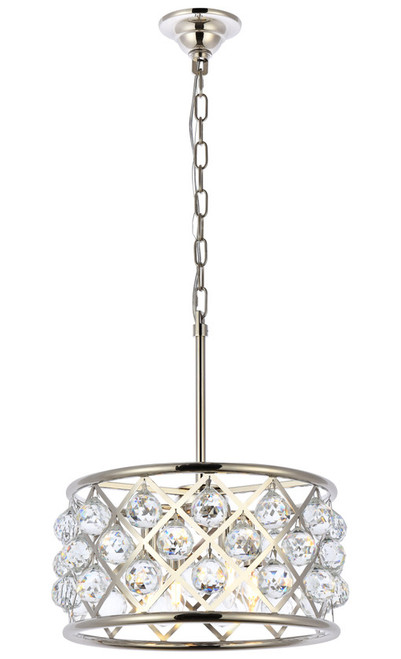 Elegant Lighting 1214D16PN/RC Madison Contemporary Crystal Polished Nickel 16" Drum Hanging Pendant Light 