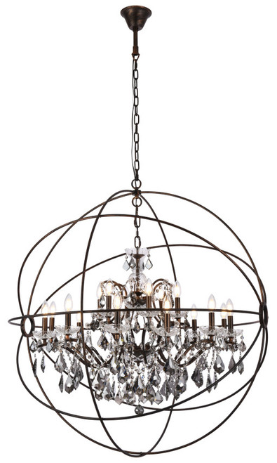 Elegant Lighting 1130G43DB-SS/RC Geneva Crystal Dark Bronze 43.5" Chandelier Lighting 