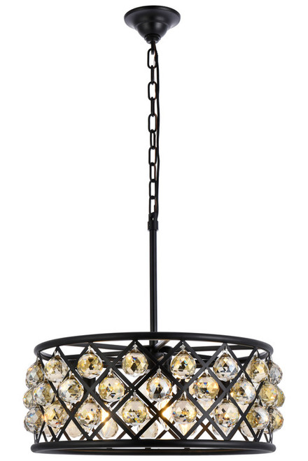 Elegant Lighting 1214D20MB-GT/RC Madison Contemporary Crystal Matte Black 20" Drum Pendant Lighting 