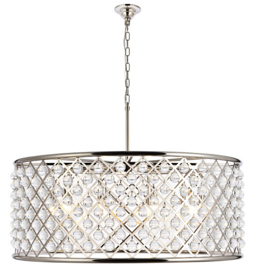 Elegant Lighting 1213G43PN/RC Madison Contemporary Crystal Polished Nickel 43.5" Drum Hanging Light 