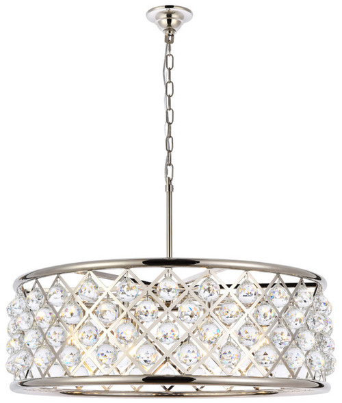 Elegant Lighting 1214D32PN/RC Madison Contemporary Crystal Polished Nickel 32" Drum Ceiling Light Pendant 