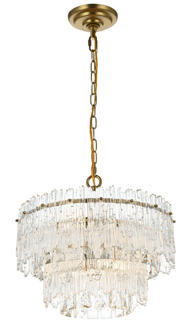 Elegant Lighting 1780D15SG Emilia Contemporary Crystal Satin Gold Drum Hanging Lamp 