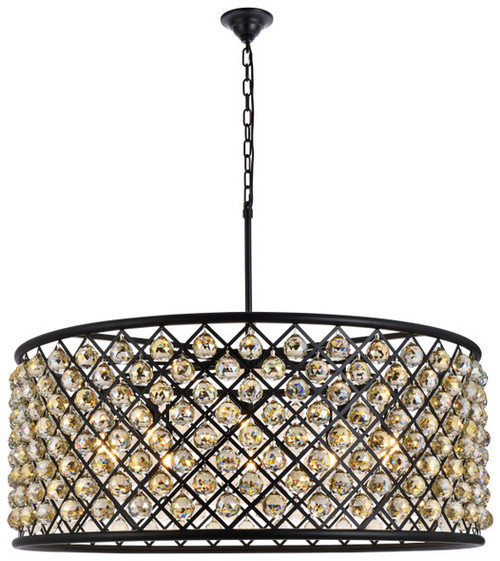 Elegant Lighting 1214G43MB-GT/RC Madison Contemporary Crystal Matte Black 43.5" Drum Hanging Light 