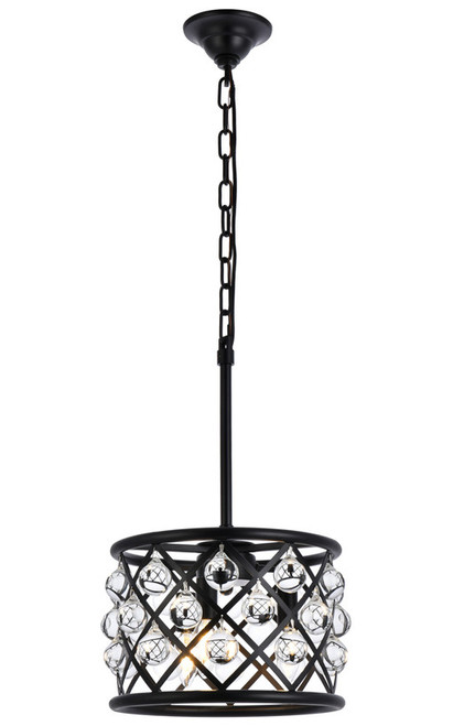 Elegant Lighting 1213D12MB/RC Madison Modern Crystal Matte Black 12" Drum Drop Lighting Fixture 
