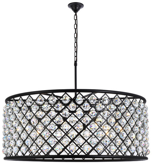 Elegant Lighting 1214G43MB/RC Madison Modern Crystal Matte Black 43.5" Drum Pendant Lighting Fixture 