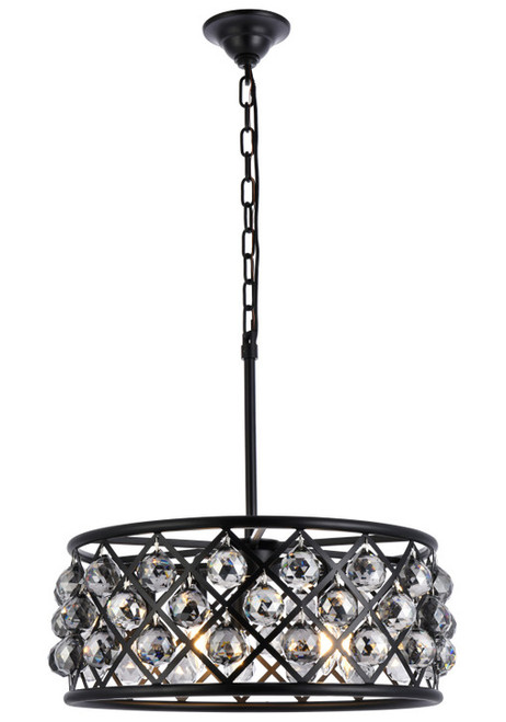 Elegant Lighting 1214D20MB-SS/RC Madison Modern Crystal Matte Black 20" Drum Pendant Lighting 