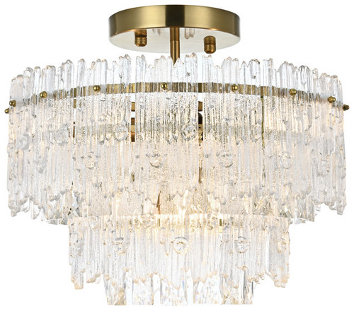 Elegant Lighting 1780F15SG Emilia Contemporary Crystal Satin Gold 15" Ceiling Light Fixture 