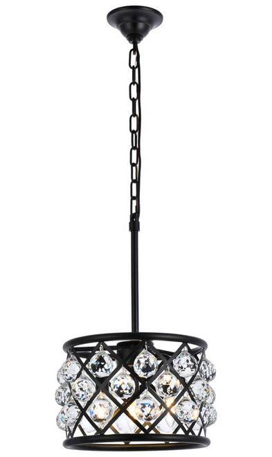 Elegant Lighting 1214D12MB/RC Madison Modern Crystal Matte Black 12" Drum Drop Ceiling Lighting 