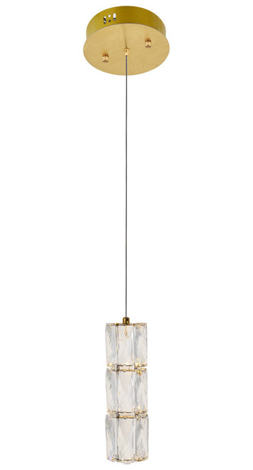 Elegant Lighting 3500D1G Polaris Crystal Gold LED Mini Drum Hanging Lamp 