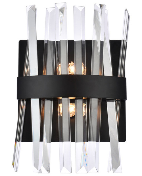 Elegant Lighting 6200W8BK Serephina Contemporary Crystal Black Wall Sconce Lighting 