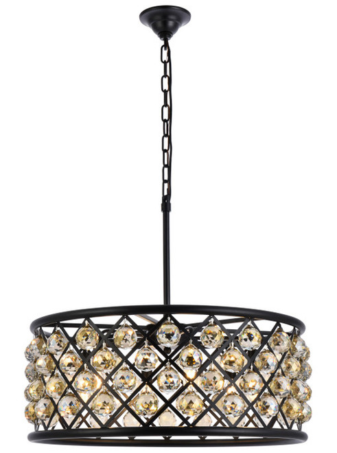 Elegant Lighting 1214D25MB-GT/RC Madison Contemporary Crystal Matte Black 25" Drum Hanging Light 