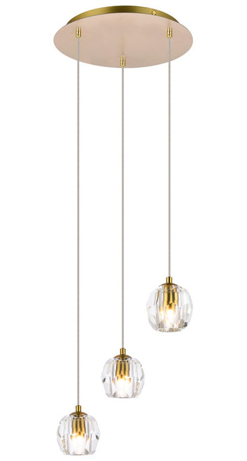 Elegant Lighting 3505D12G Eren Contemporary Crystal Gold Multi Pendant Lighting 