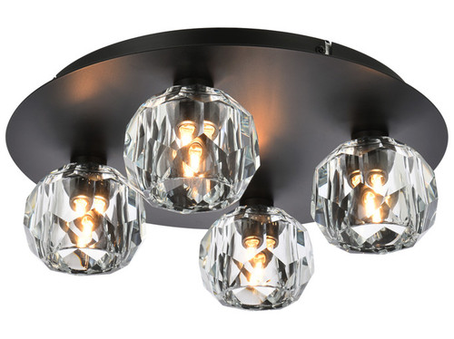 Elegant Lighting 3509F14BK Graham Contemporary Crystal Black 14" Flush Mount Ceiling Light Fixture 