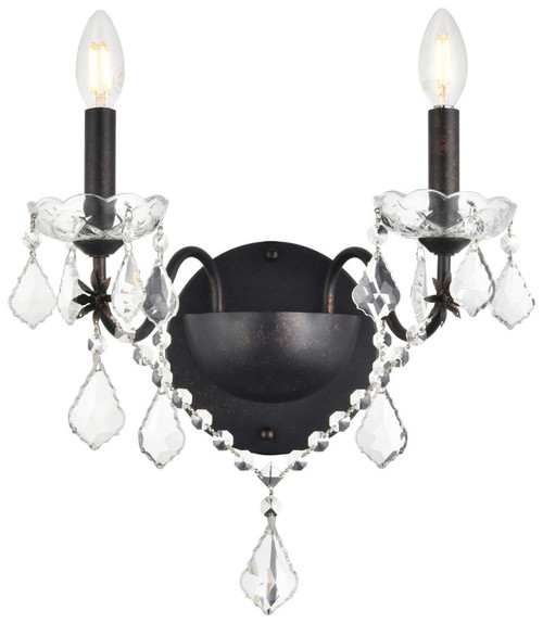Elegant Lighting V2015W2DB/RC St. Francis Crystal Traditional Dark Bronze Wall Mounted Lamp 
