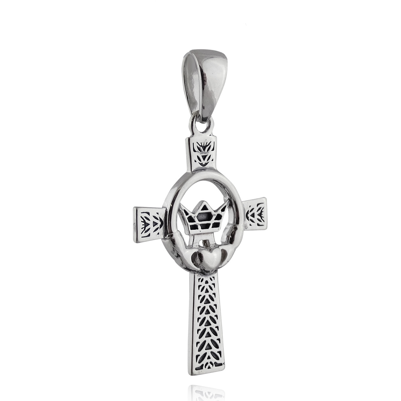 Buy Celtic Claddagh Cross Pendant 14K White Gold Online | Arnold Jewelers