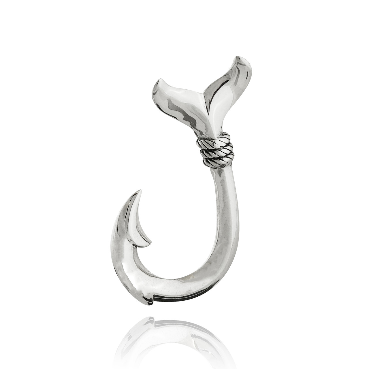 Whale Tail Hawaiian Fish Hook Pendant - 925 Sterling Silver - REO