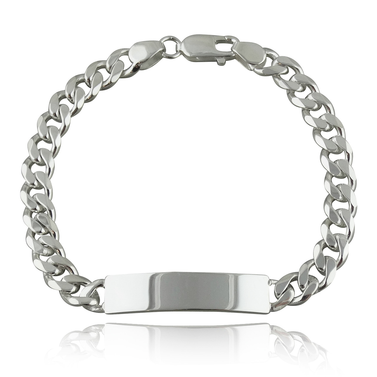 Men's Curb Link ID Bracelet 925 Sterling Silver Polished Shiny 9