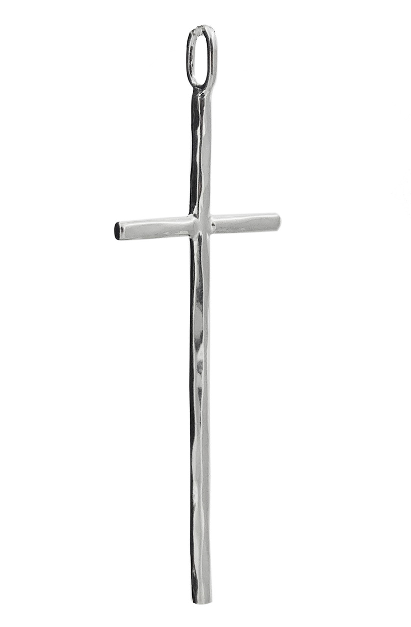 Long Hammered Cross Pendant - 925 Sterling Silver - REO Company