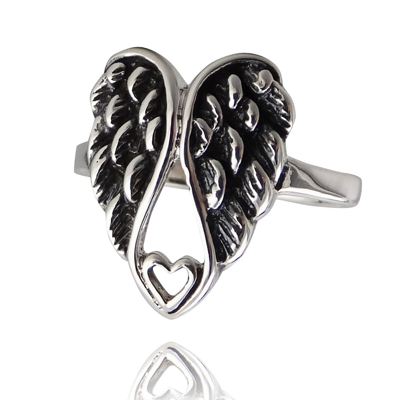 Angel Wings with Heart Ring - 925 Sterling Silver - REO Company