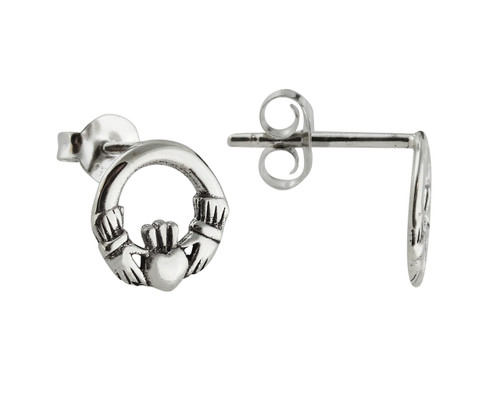 Claddagh Heart Post Earrings - Sterling Silver
