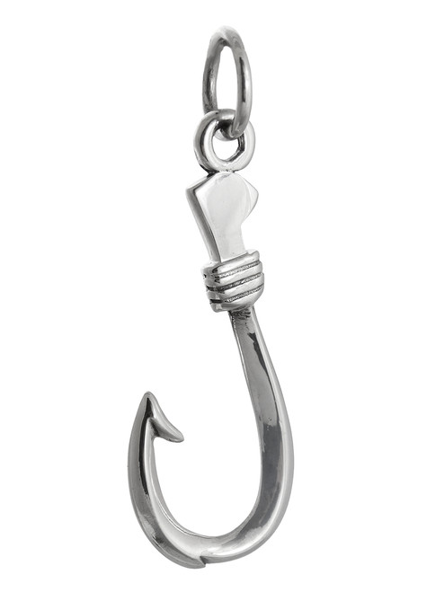 Hawaiian Fish Hook with Whale Tail Pendant - 925 Sterling Silver