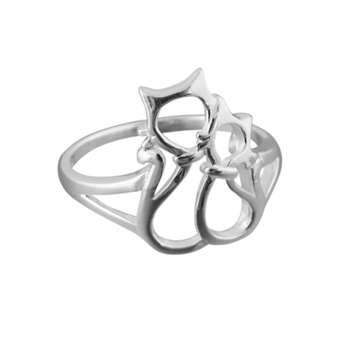 Two Hugging Cats Ring - 925 Sterling Silver